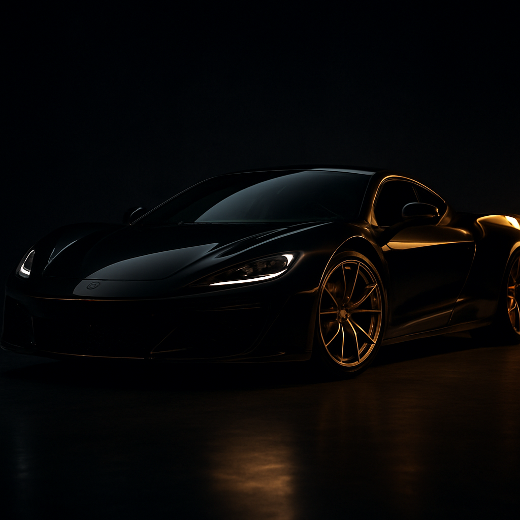 Luxury car in a dark showroom